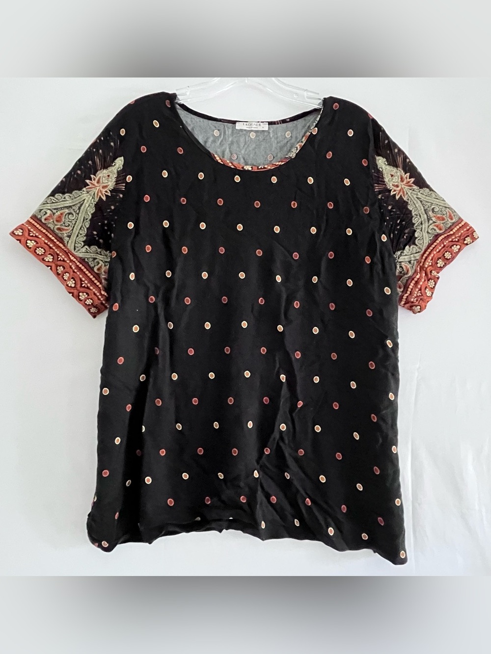 Ekouaer Boho Paisley Sleeve Mixed Print Polka Dot Blouse XL
